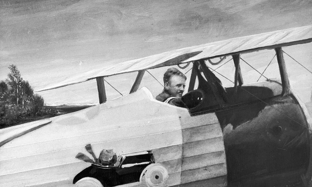 Quentin Roosevelt in the cockpit of a Nieuport biplane