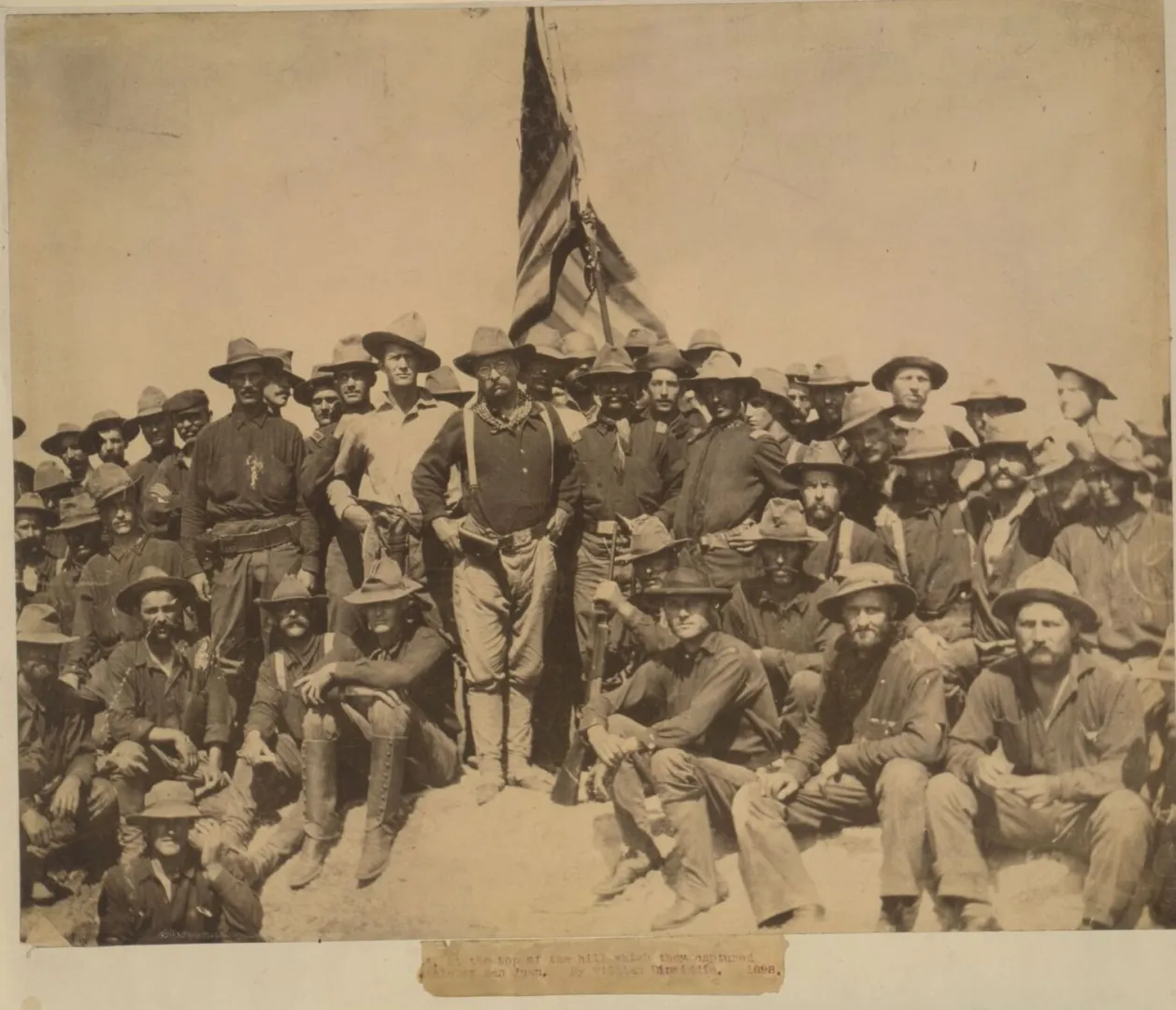Colonel Roosevelt and his Rough Riders atop the captured heights at San Juan, 1898