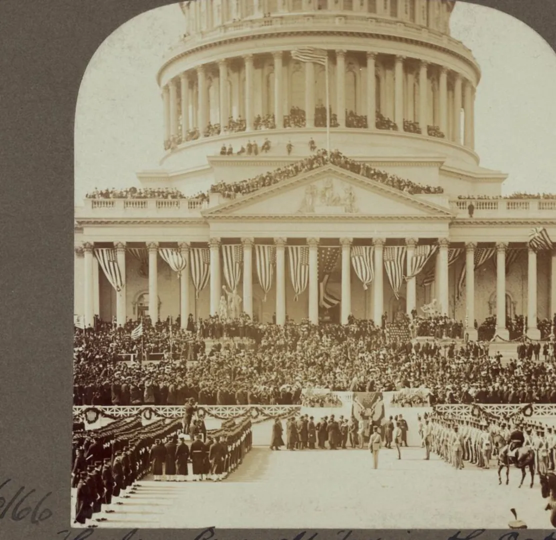 The United States Capitol draped in bunting during Theodore Roosevelt's inauguration, March 4, 1905