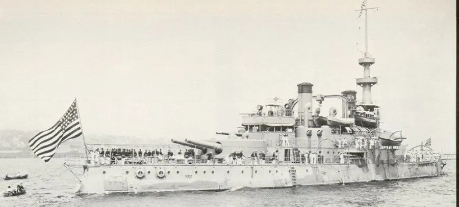 The battleship USS Oregon under way, 1898