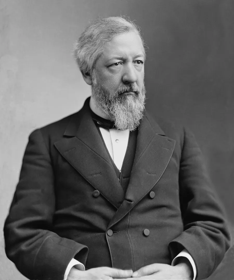 Studio portrait of James G. Blaine, bearded, seated