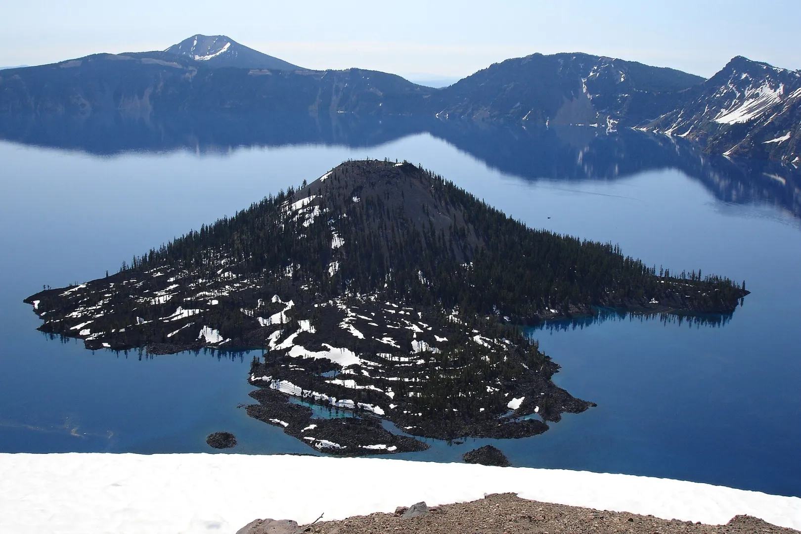 Wizard Island in the deep blue water of Crater Lake, Oregon