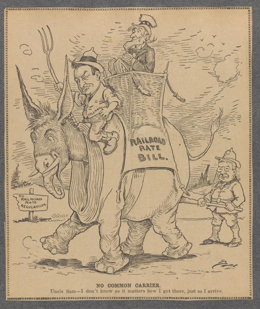 Editorial cartoon depicting the railroad rate bill