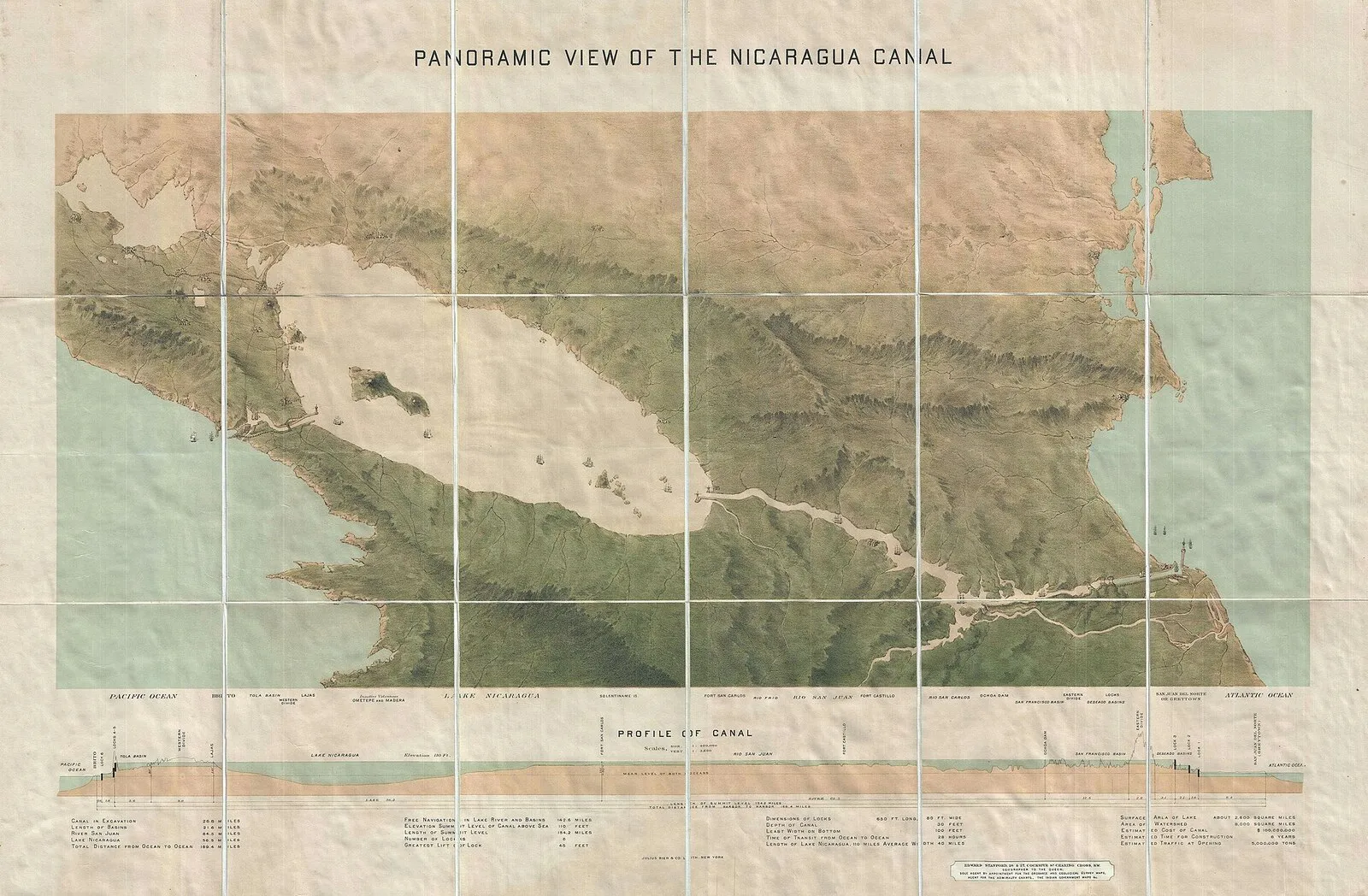 1899 map of the proposed Nicaragua canal route