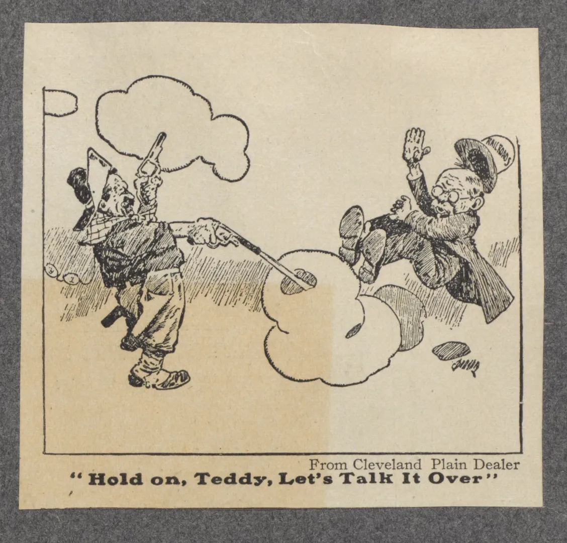 Cartoon captioned Hold on, Teddy, let’s talk it over