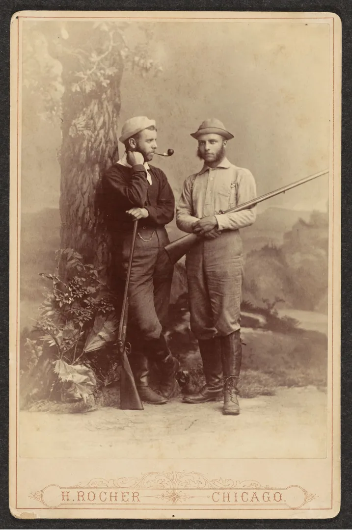 Theodore and Elliott Roosevelt in hunting outfits as young men