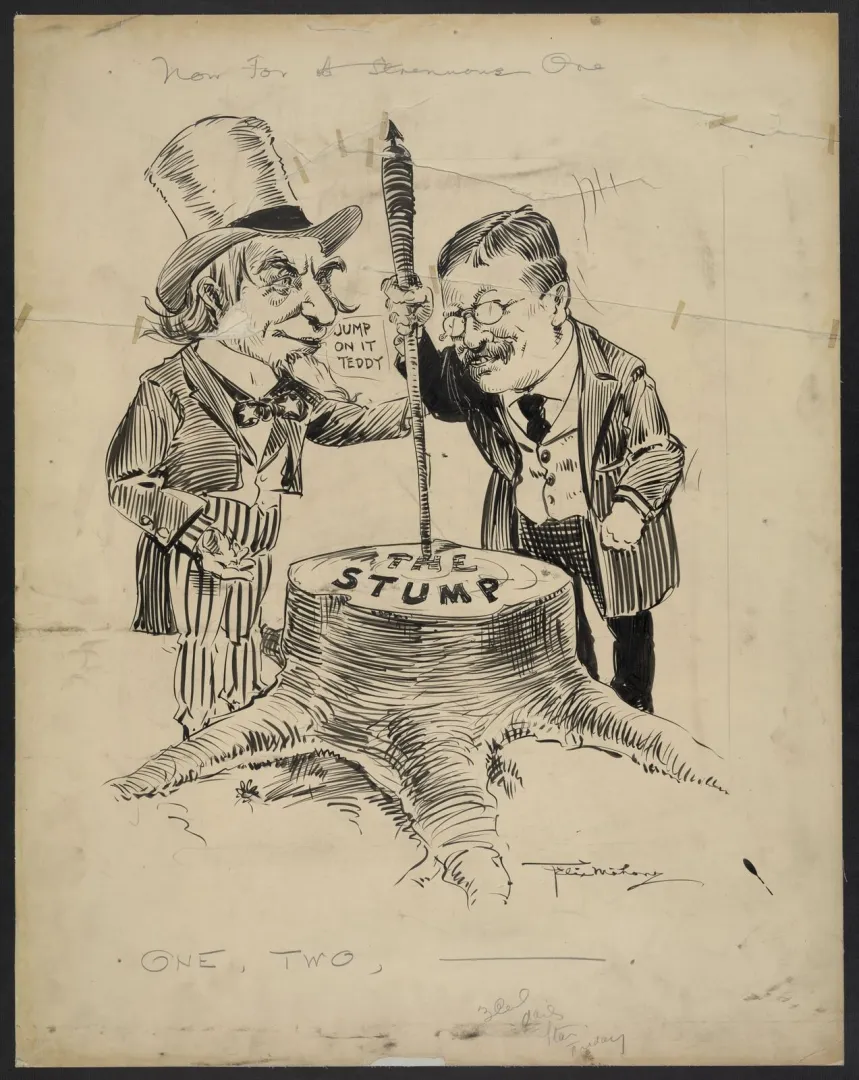 Cartoon of Roosevelt tackling a strenuous task