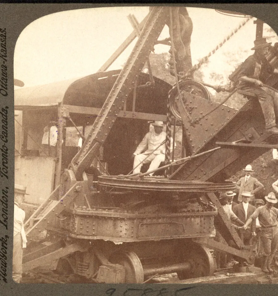 Theodore Roosevelt at the controls of a steam shovel in the Panama Canal, 1906