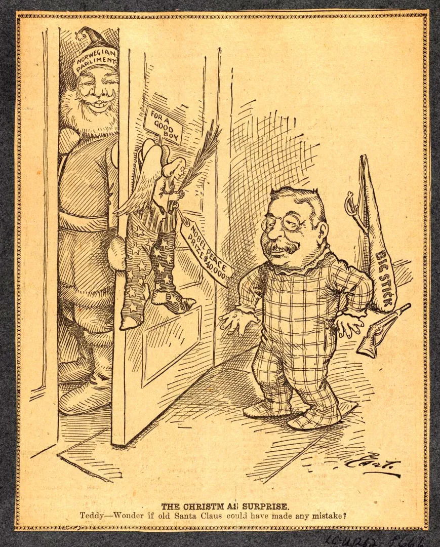Cartoon titled The Christmas Surprise with Roosevelt figures