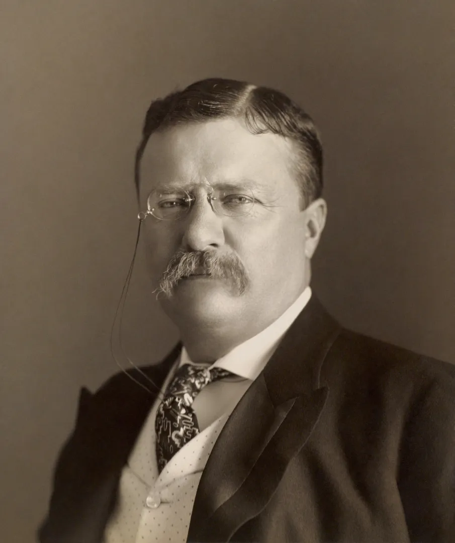 Sepia-toned formal studio portrait of Theodore Roosevelt