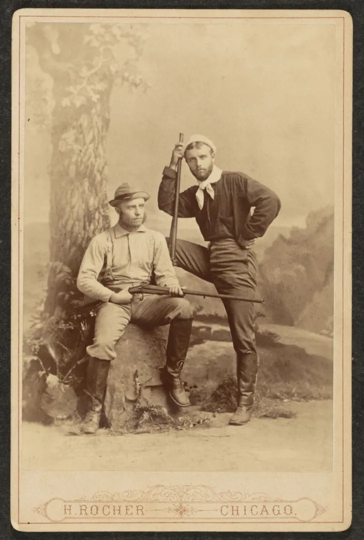 Theodore and Elliott Roosevelt as young men in hunting outfits