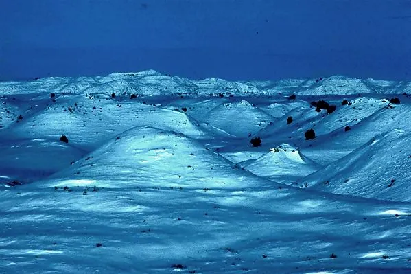 The Badlands buried in deep winter snow