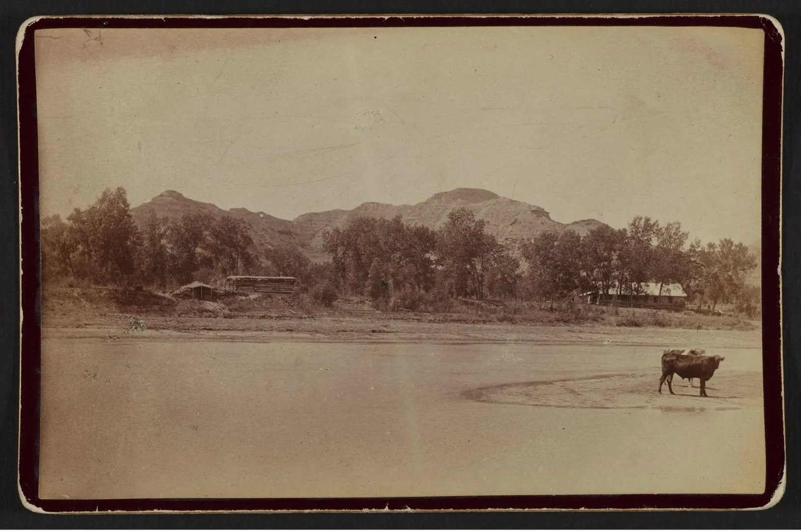 Roosevelt's ranch buildings across the frozen Little Missouri