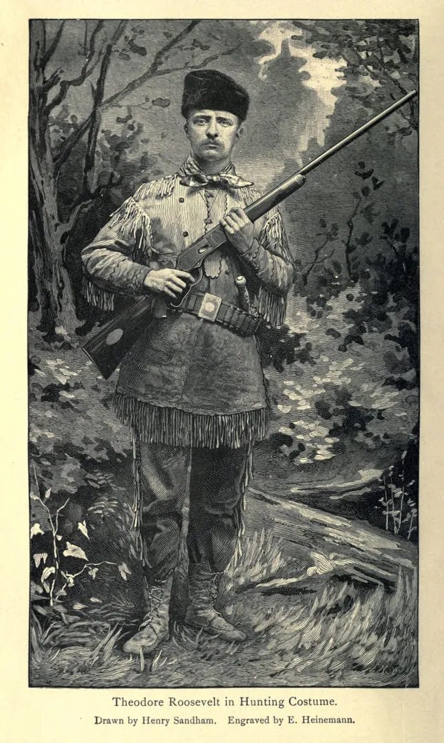 Illustration of Theodore Roosevelt in his hunting costume from Hunting Trips of a Ranchman