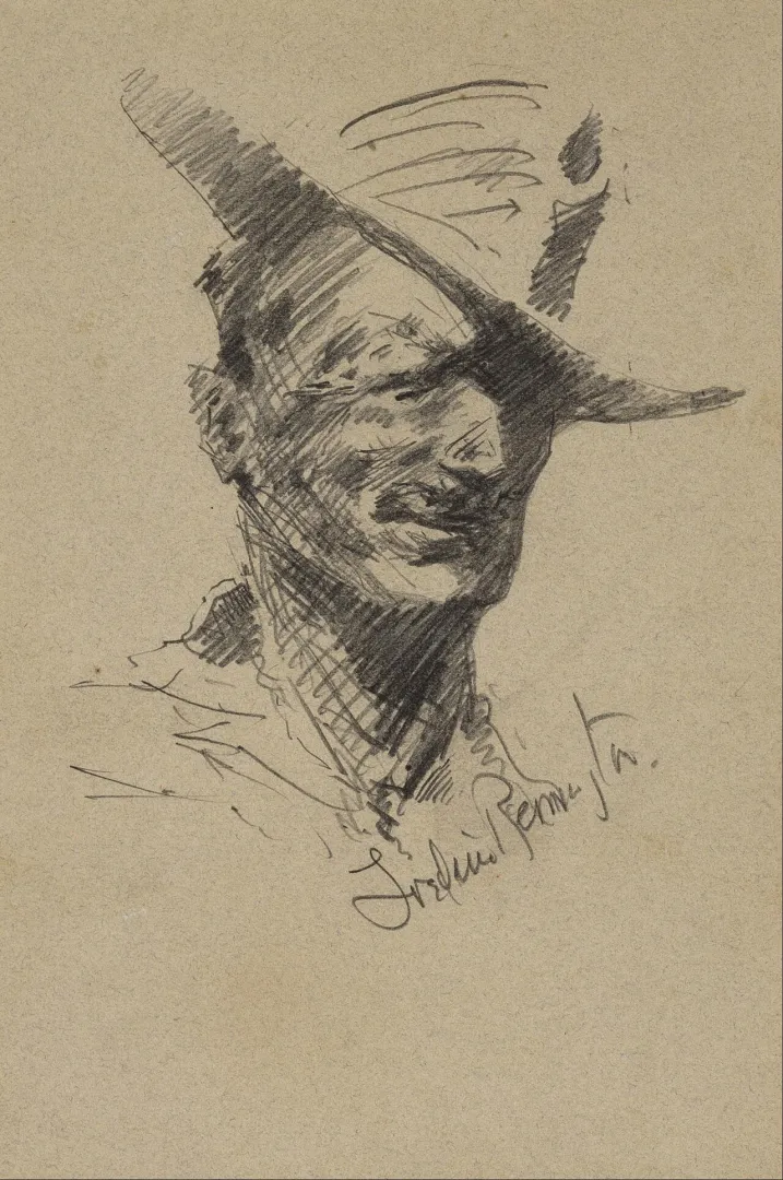 Self-portrait sketch of the artist Frederic Remington