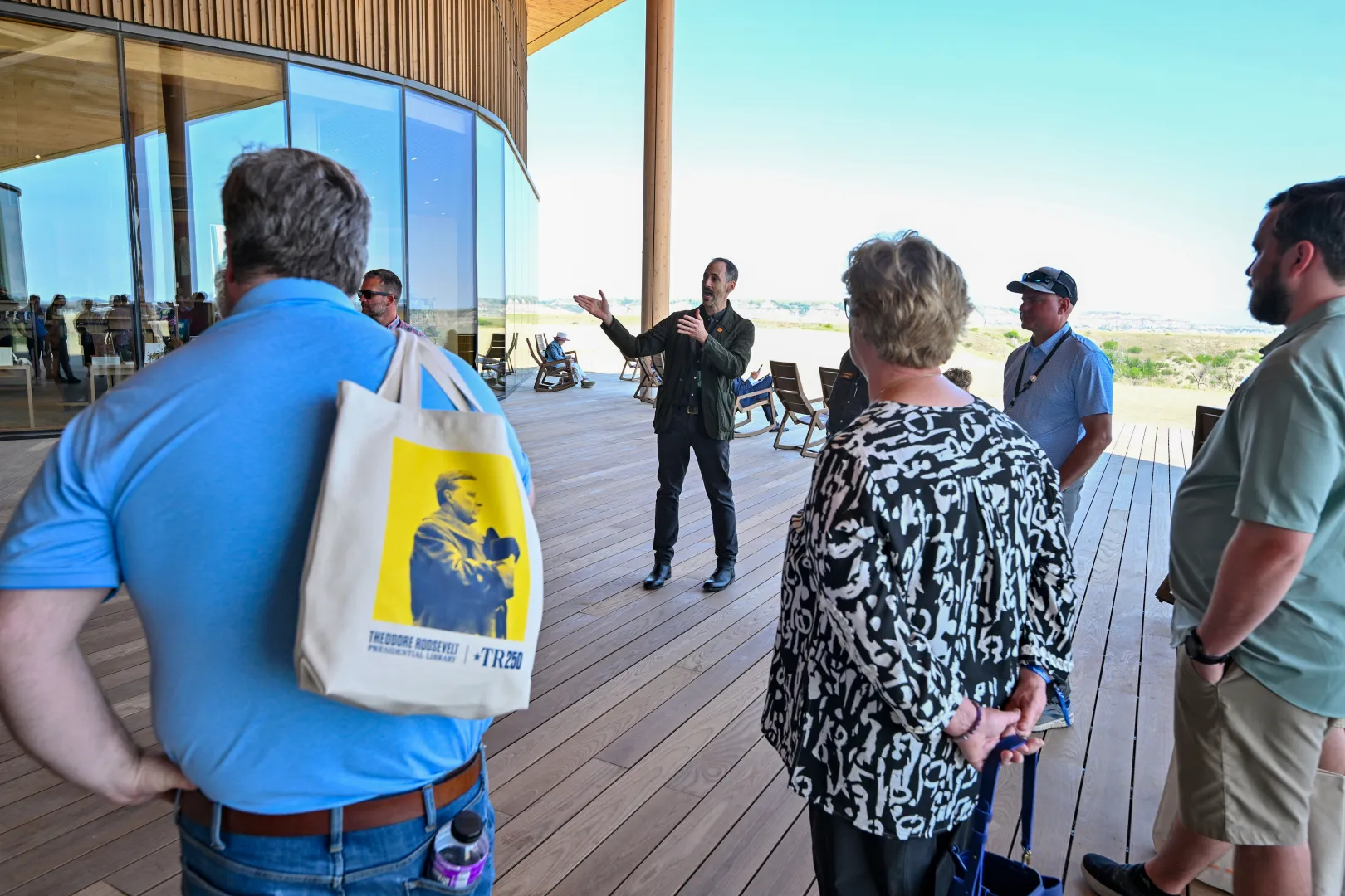 Aaron Dorf of Snohetta giving a tour to benefactors during Grand Opening