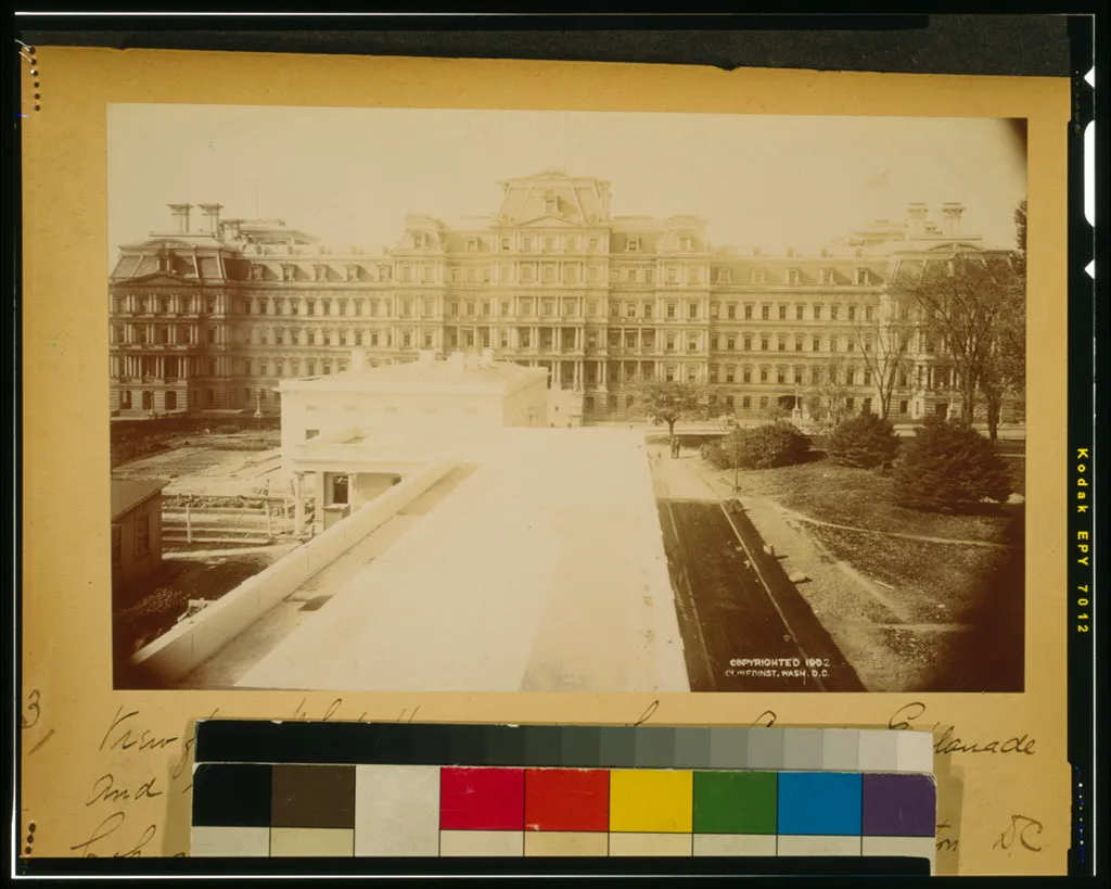 View from a White House window toward the new executive office building in 1902.