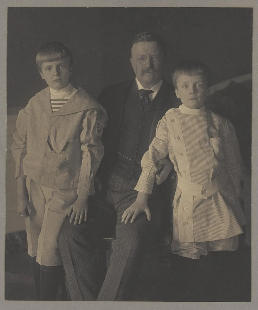 President Theodore Roosevelt with his young sons Archie and Quentin, about 1904
