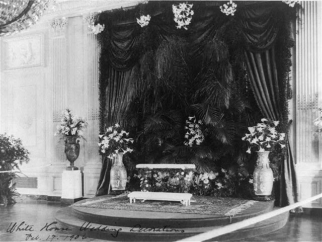 Flowers decorating a White House room for Alice Roosevelt's 1906 wedding.