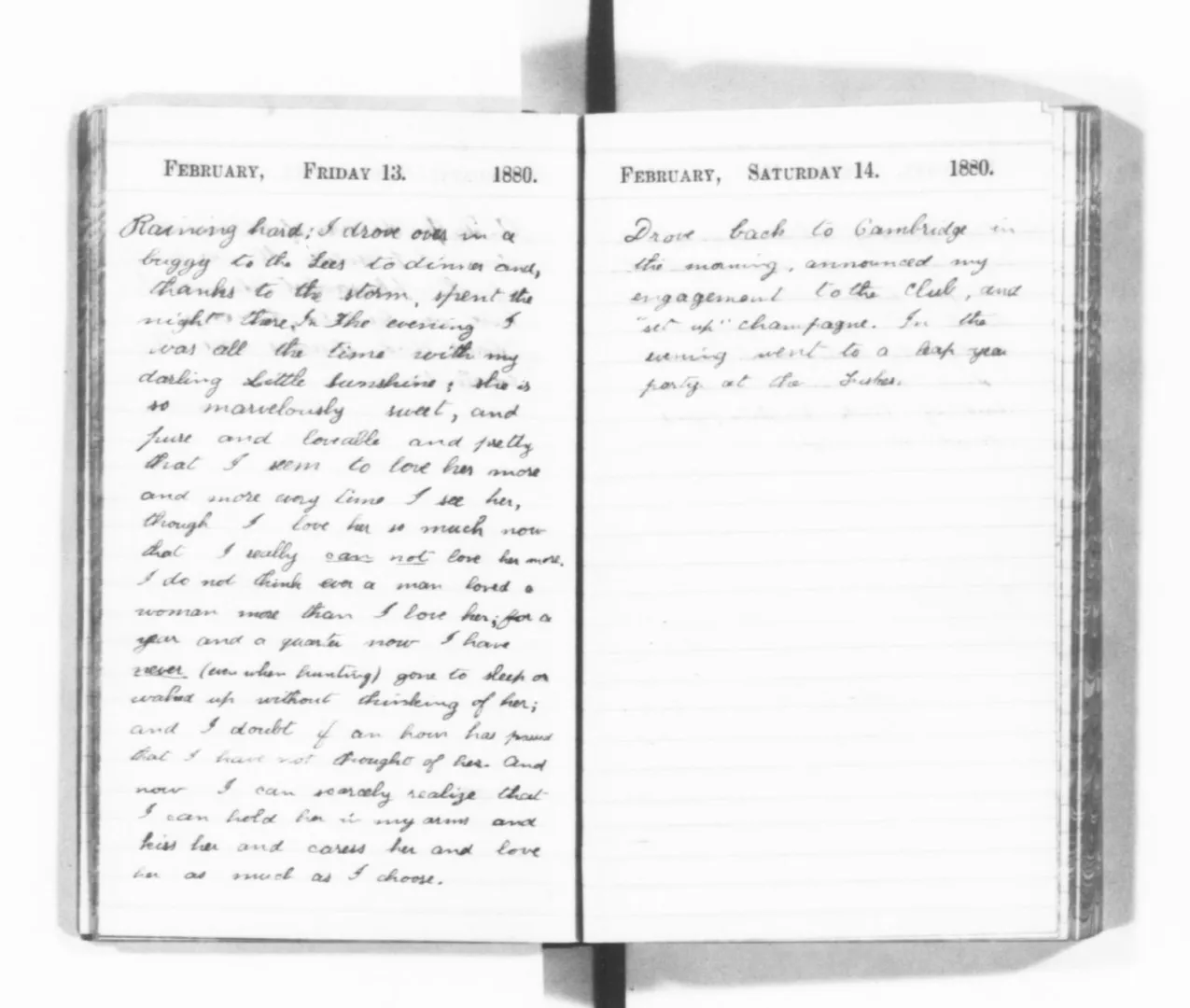 Theodore Roosevelt's handwritten diary pages for February 13 and 14, 1880