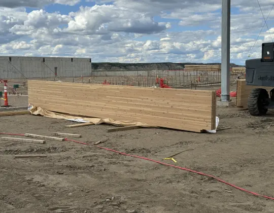 Architectural renderings showing the exposed mass timbers