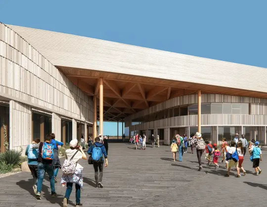 Kids approaching Library