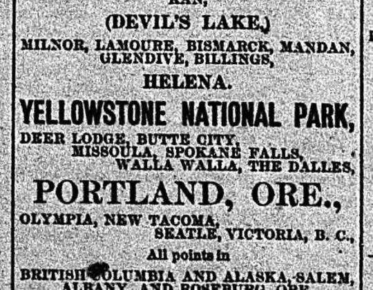 Advertisement for the Northern Pacific Railroad in The Bad Lands Cow Boy