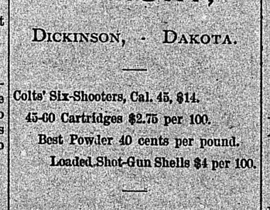 Advertisement for J. Slatcher's Golden Gun Armory, Dickinson, in The Bad Lands Cow Boy