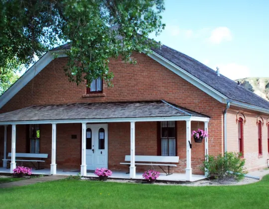 Front of the Von Hoffman House with flower boxes
