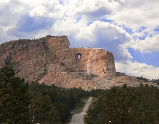 The unfinished Crazy Horse Memorial carving on a granite mountain in the Black Hills