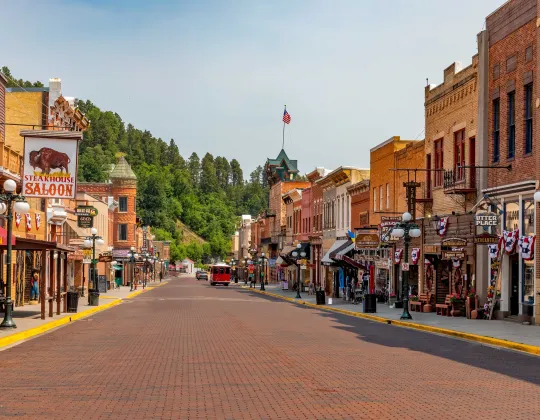 Brick storefronts along Main Street in Deadwood, South Dakota