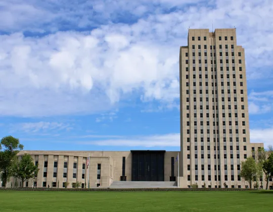 The North Dakota State Capitol tower in Bismarck