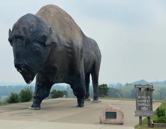 A giant concrete bison statue above Jamestown, North Dakota