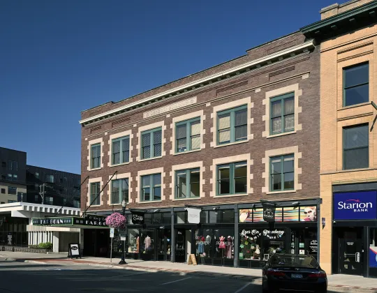 Restored brick buildings in downtown Fargo