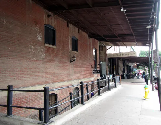 Brick warehouses along a street in Omaha's Old Market