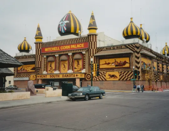 The Mitchell Corn Palace with its onion domes and murals made of corn
