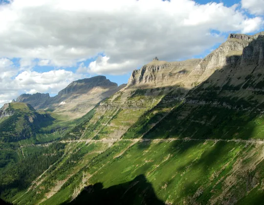 The Going-to-the-Sun Road cut into a mountainside in Glacier National Park