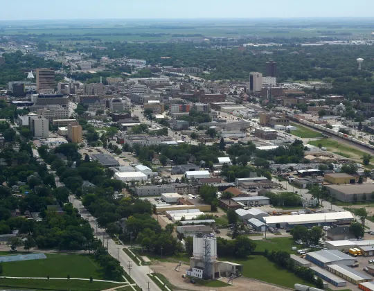 Aerial view of downtown Fargo