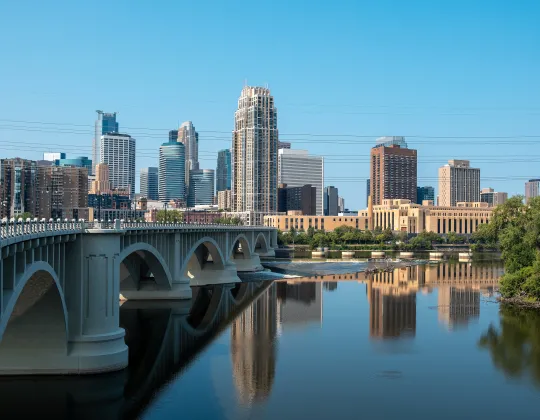 The Minneapolis skyline across the Mississippi River