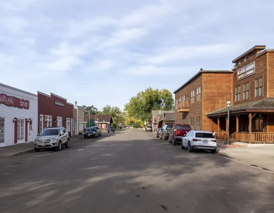 Storefronts along a street in Medora, North Dakota