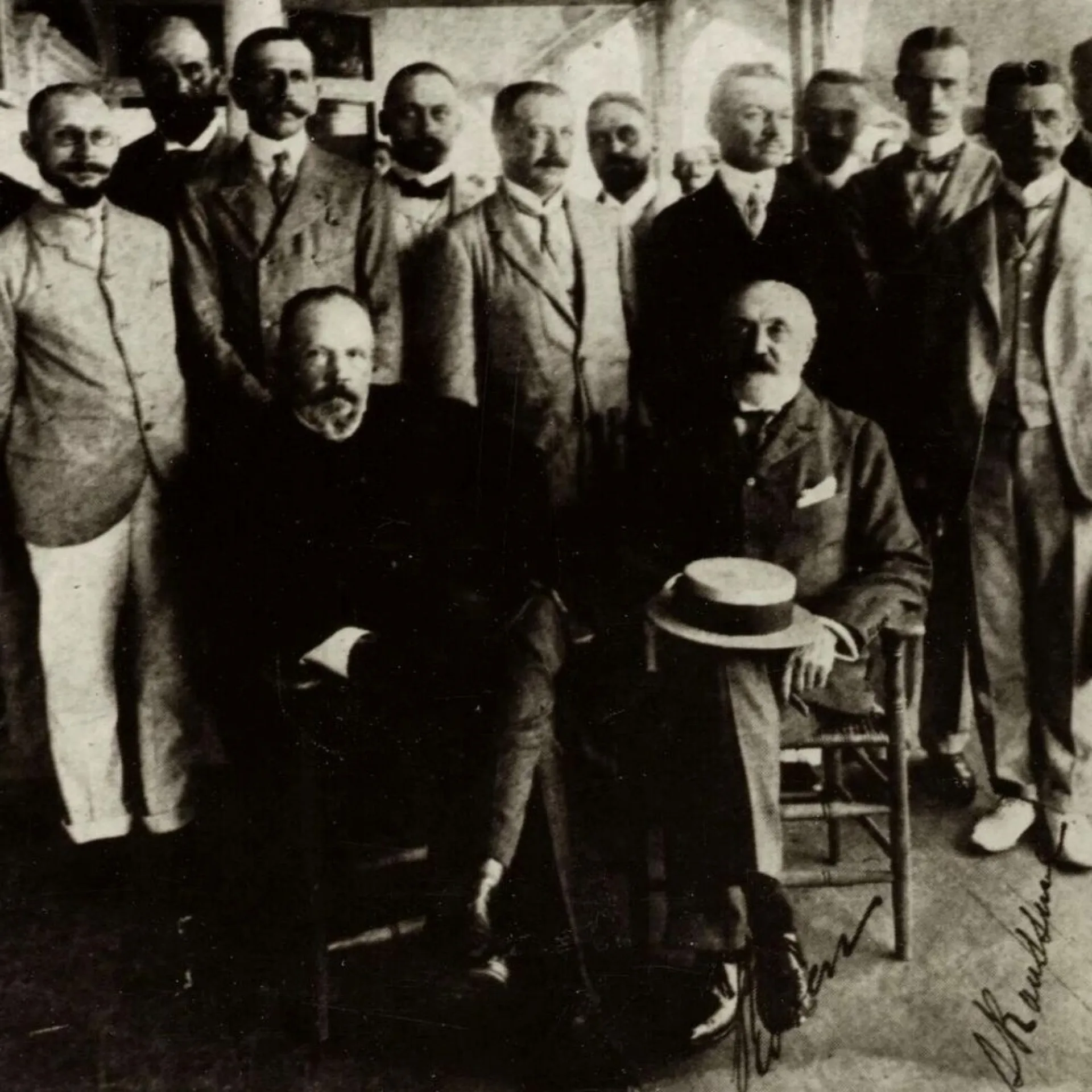 Members of the Russian delegation posed on a ship’s deck during the Portsmouth peace conference, 1905